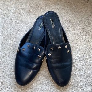 Michael Kors black leather loafers w/ gold stars